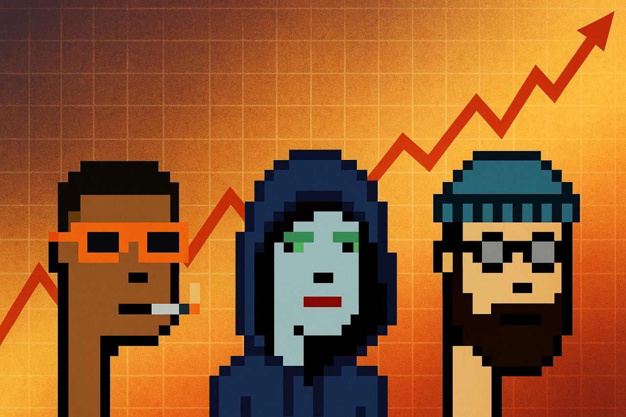 CryptoPunks con un grafico in crescita sullo sfondo