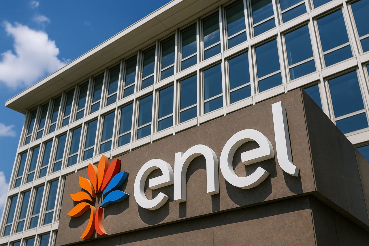 Un palazzo con l'insegna enel davanti