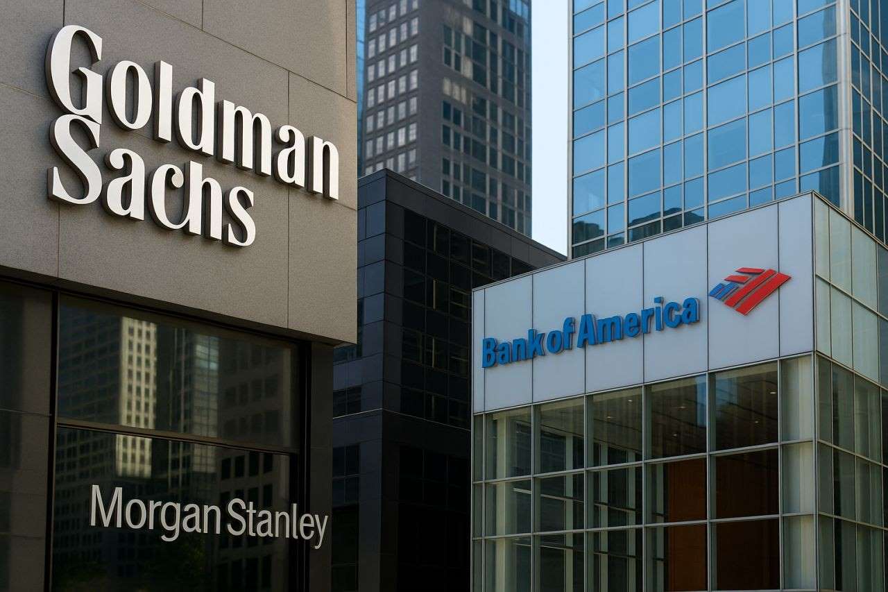 Insegna Goldman Sachs e di altre banche su alcuni edifici