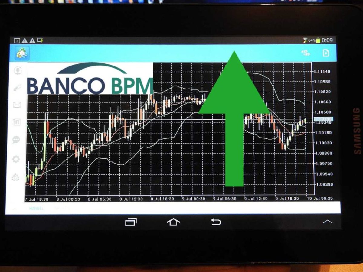 logo di Banco BPM su tablet con grafico di trading