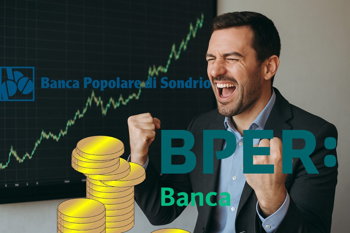trader che esulta e loghi BPER e BPSO