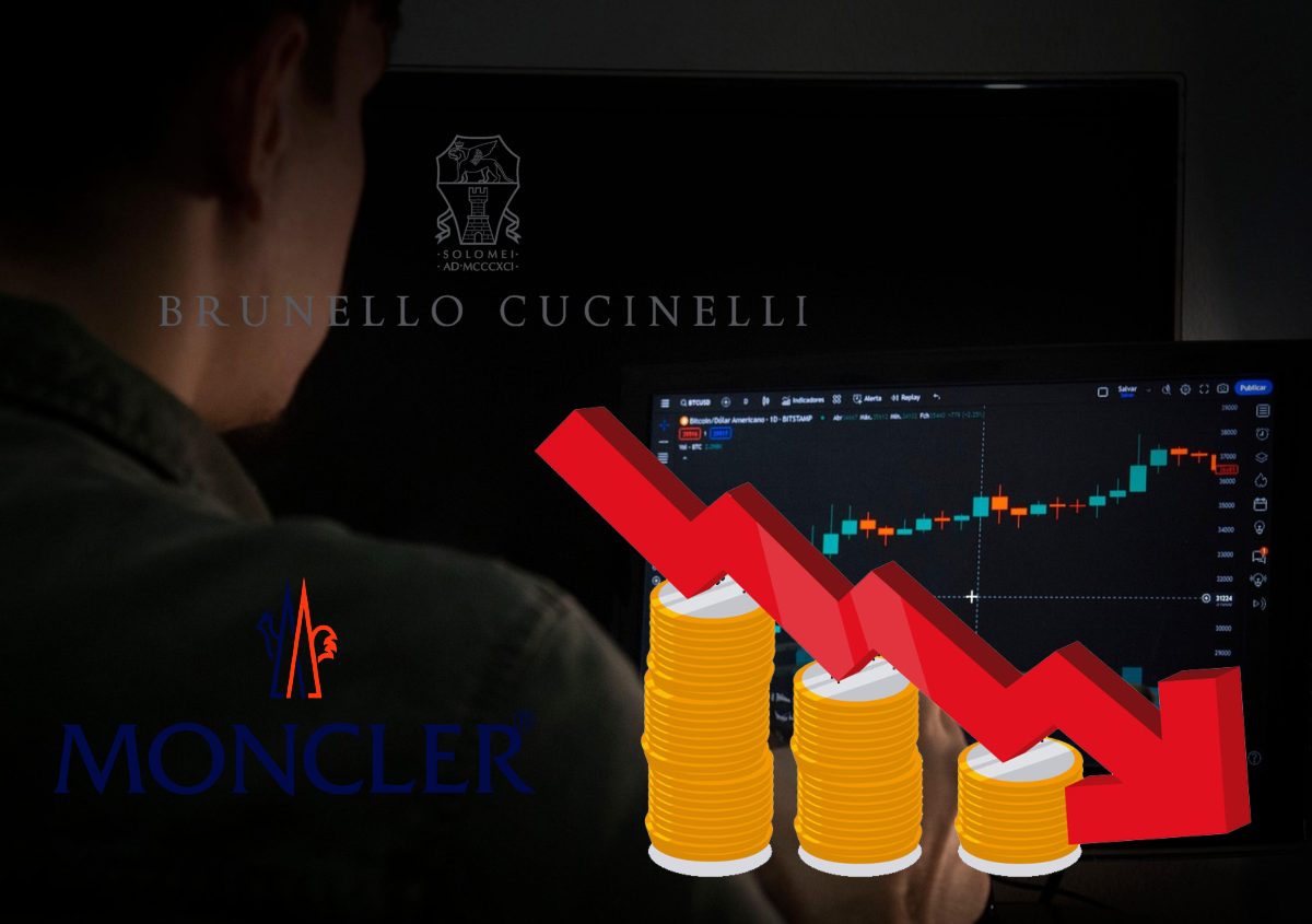loghi di Cucinelli e Moncler e trader in azione