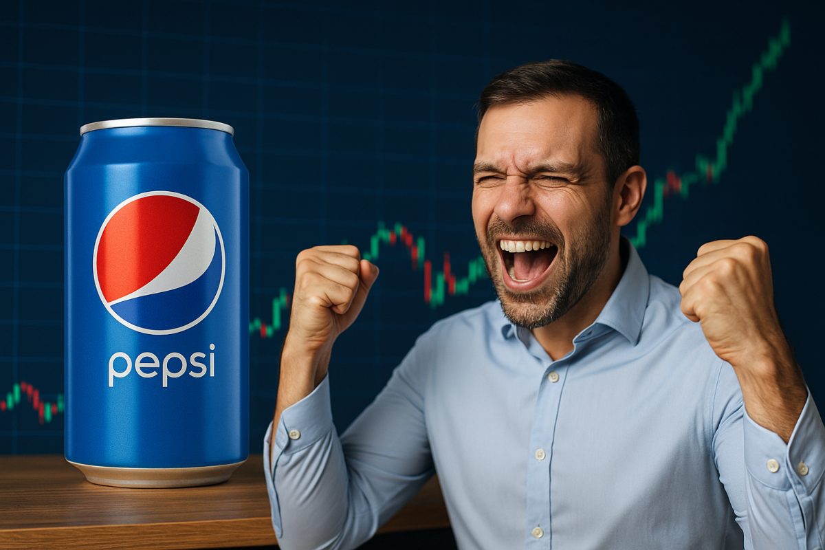 investitore euforico accanto a una lattina di Pepsi