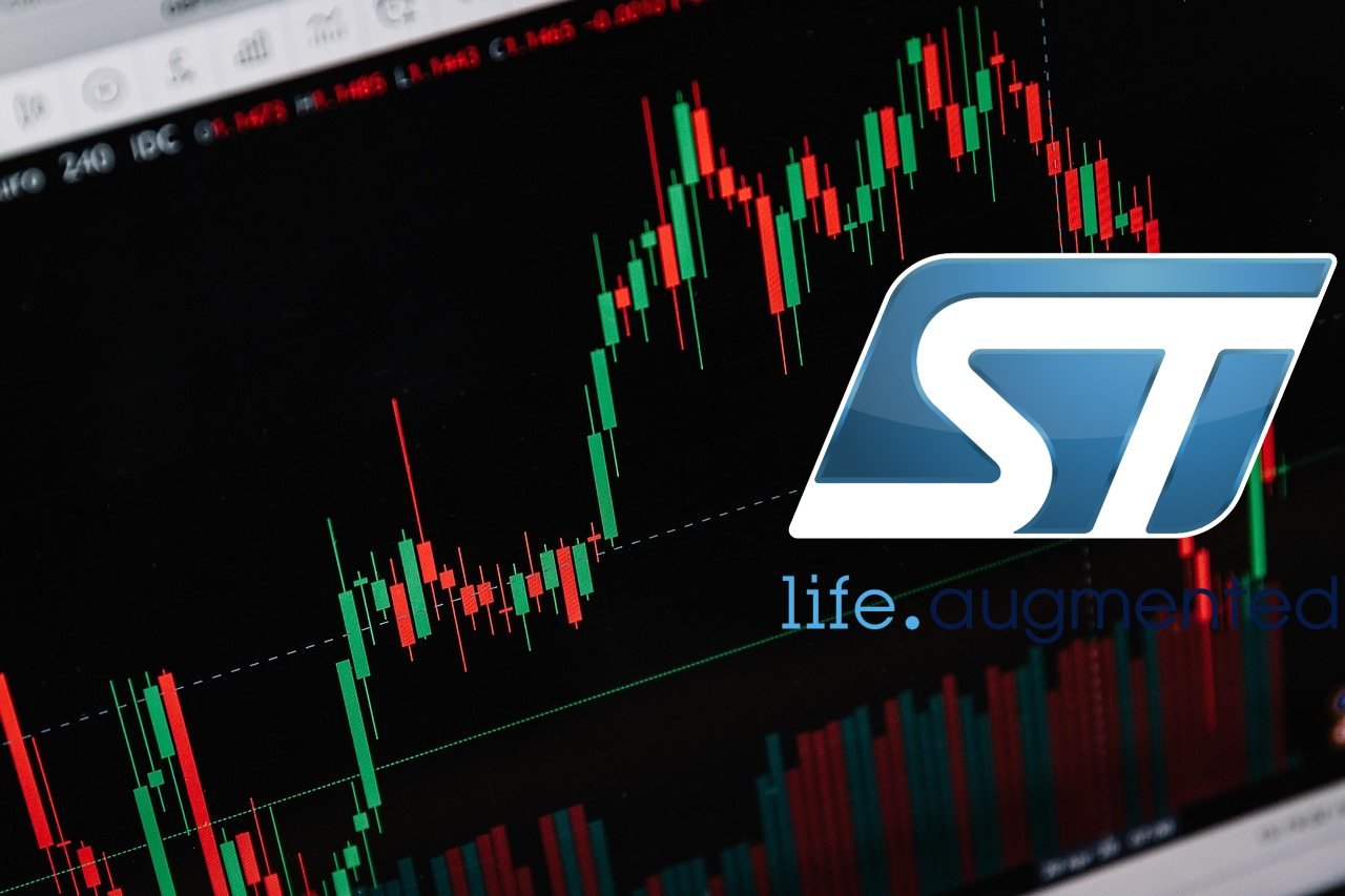 logo STM e grafico di trading