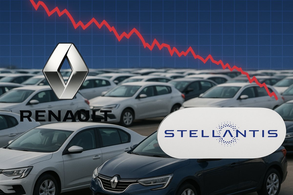 parco auto e logo Renault e Stellantis