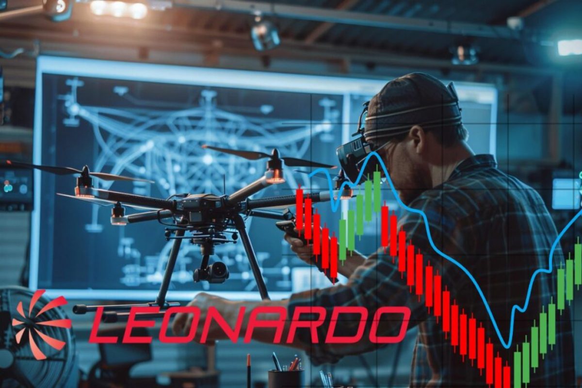 trader con drone e logo di Leonardo