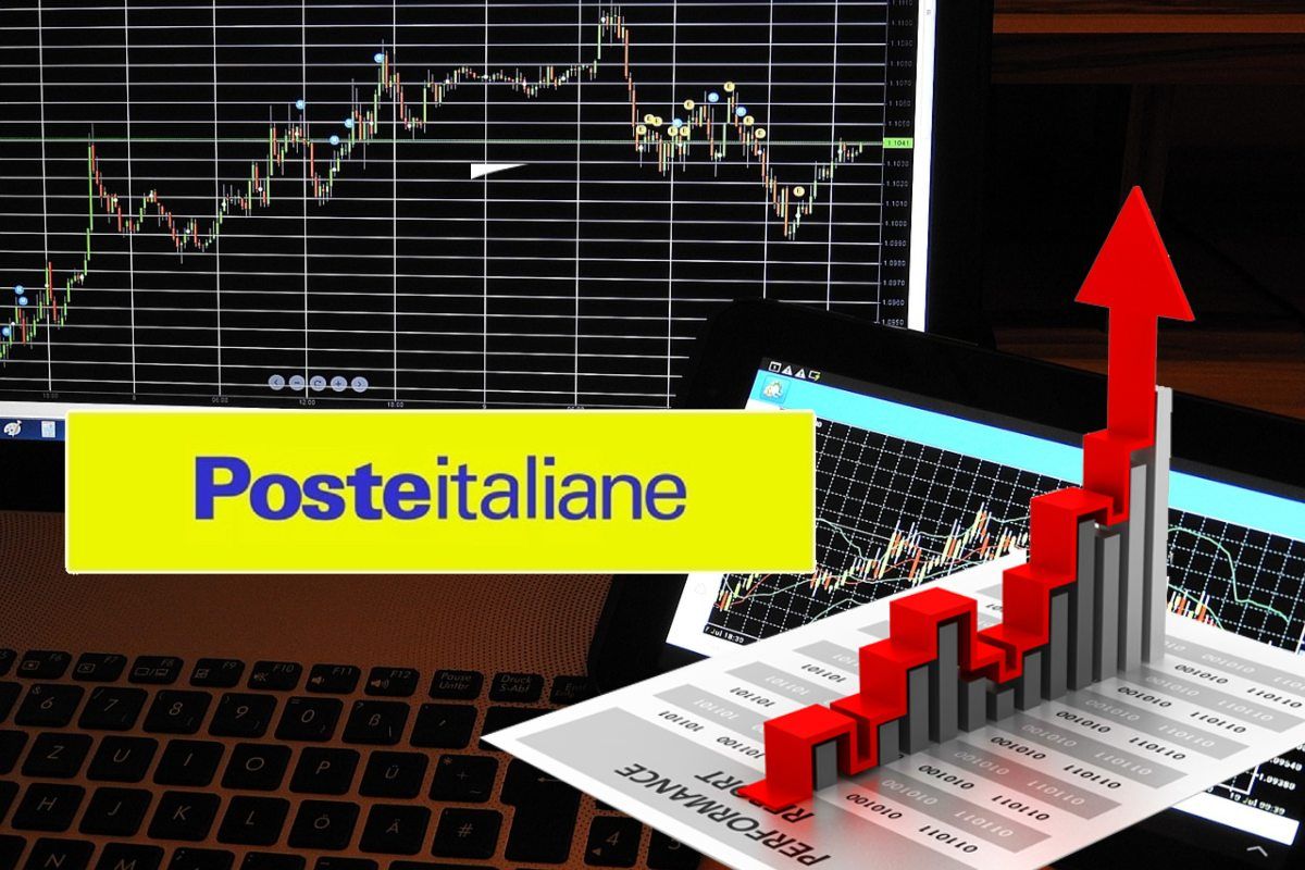 logo di Poste e grafico al rialzo