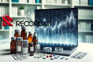 logo Recodati con boccette di farmaci