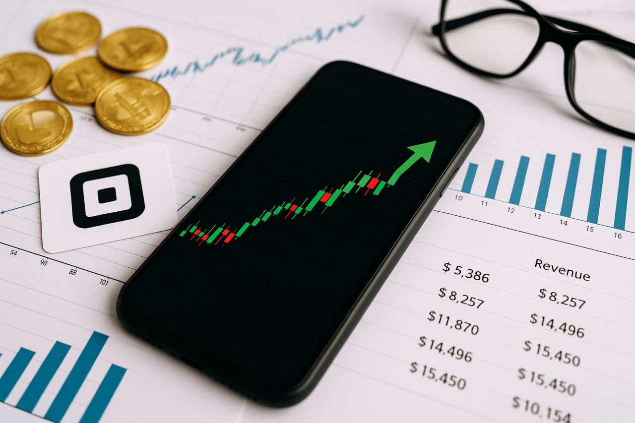 uno smartphone con un grafico a candele sullo schermo e dei fogli con altri grafici sotto di esso