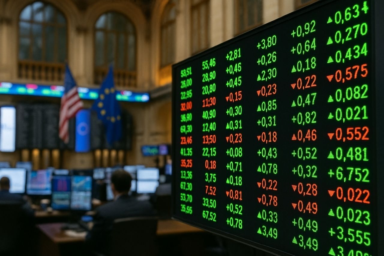 Tabellone luminoso con andamento dei titoli di Borsa