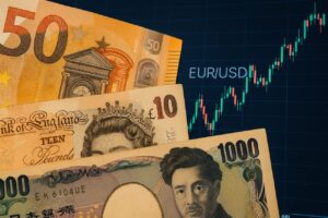 banconote e grafico finanziario sullo sfondo