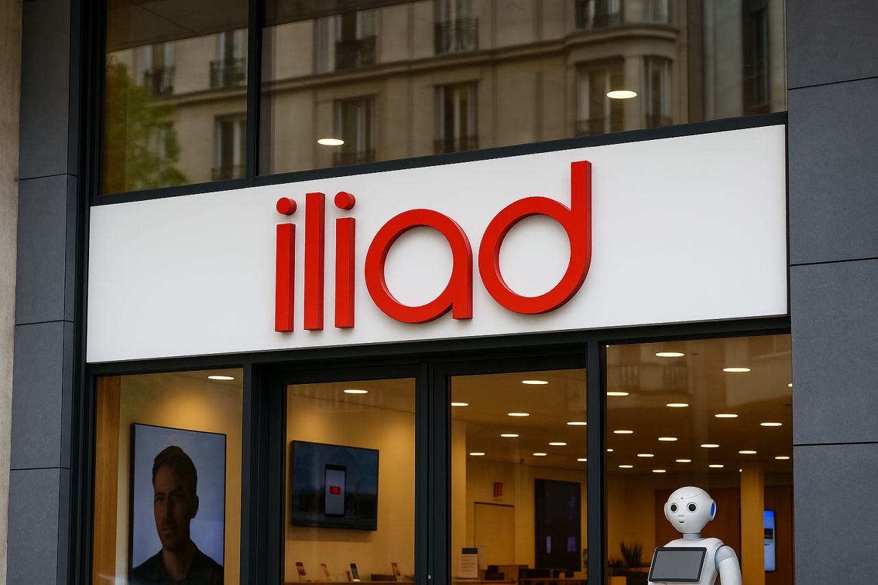 Insegna Iliad sull'ingresso di un edificio