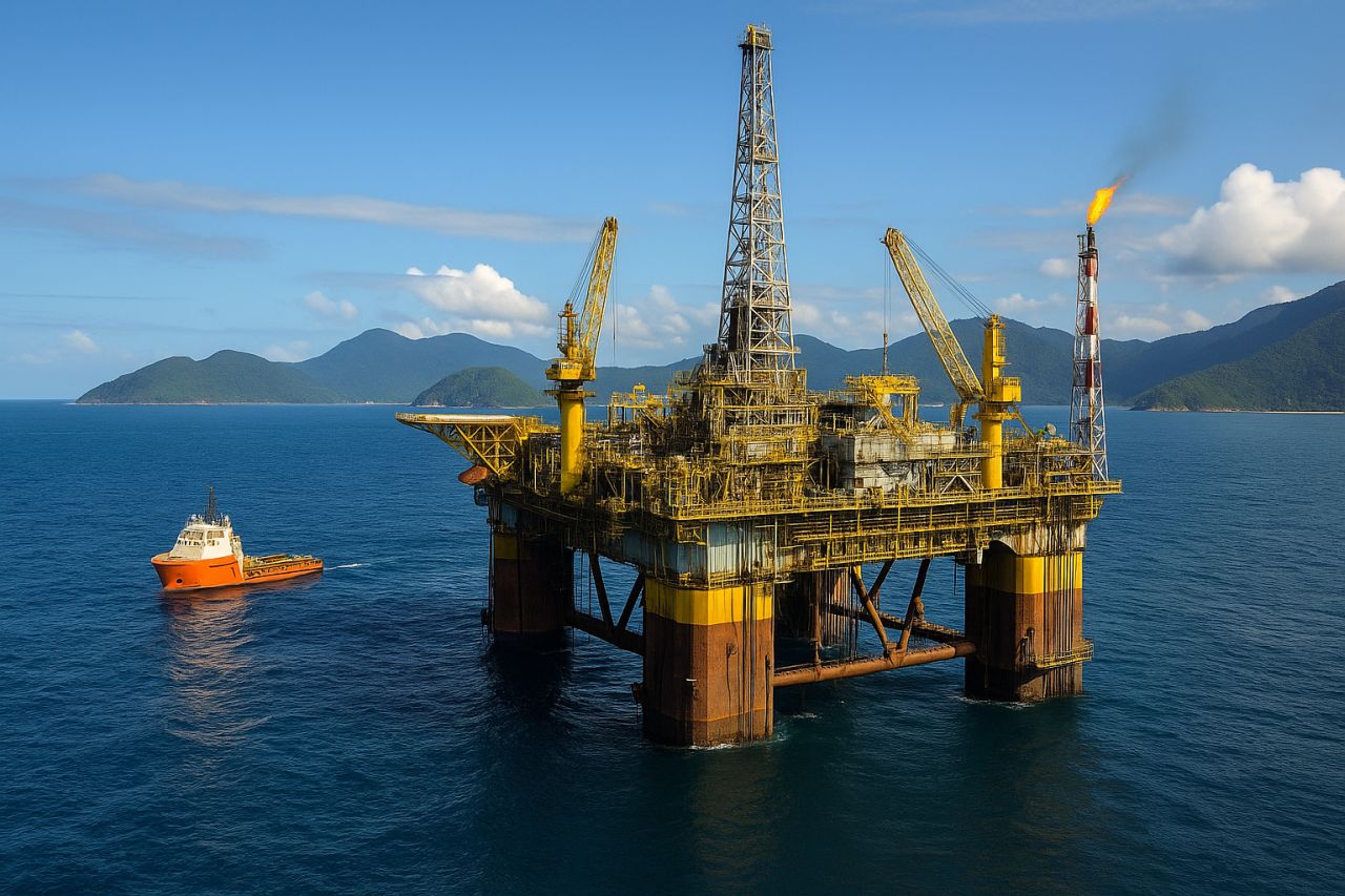 Una piattaforma petrolifera in mezzo al mare