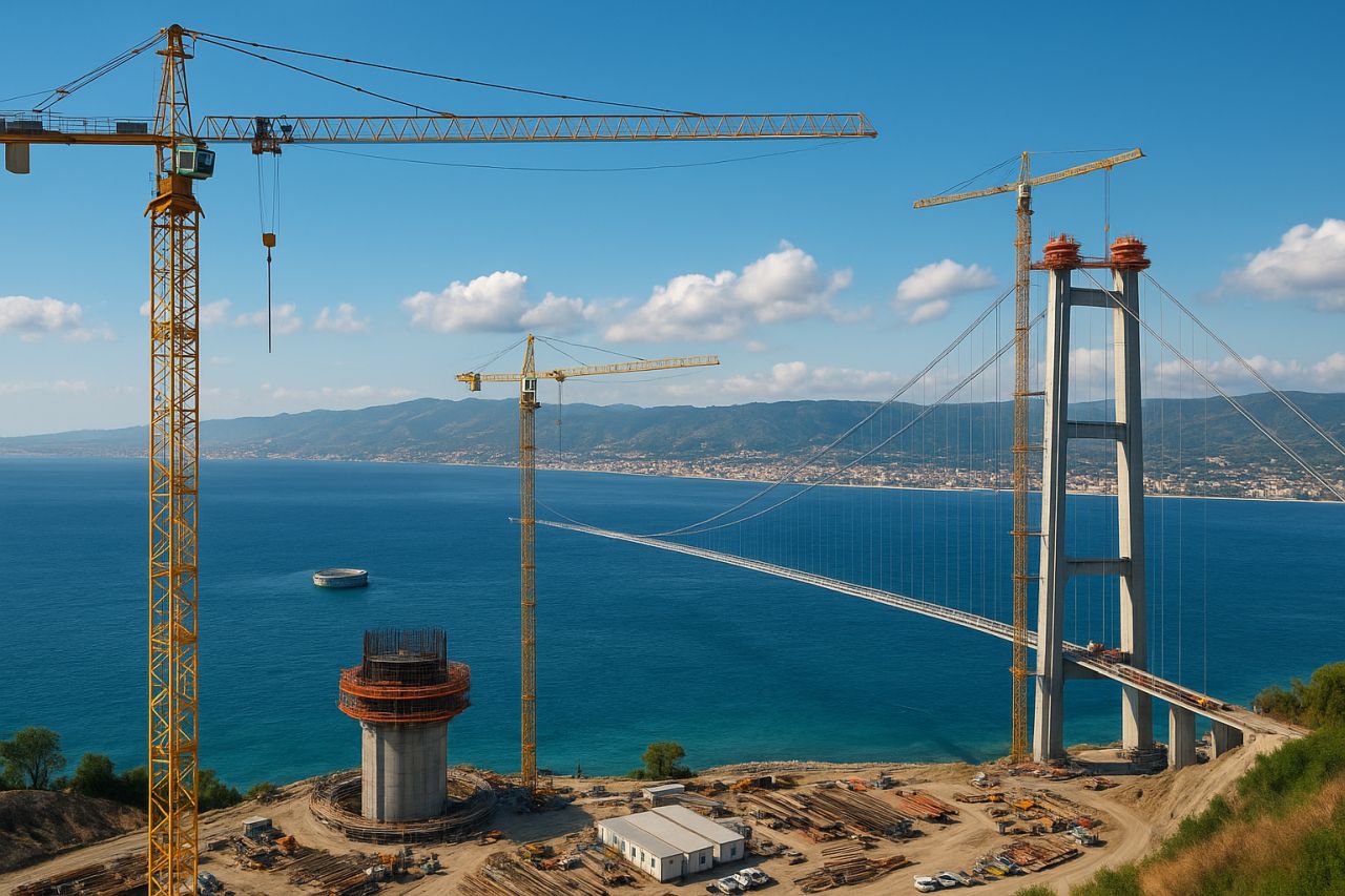 veduta dall'alto di un cantiere sullo Stretto