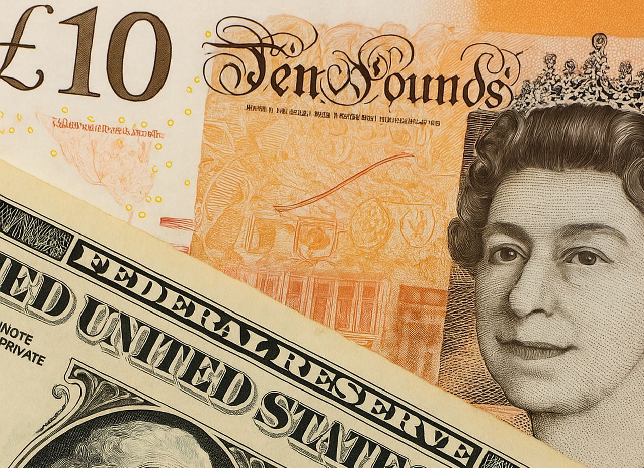 Una banconota da 10 sterline e una da 1 dollaro