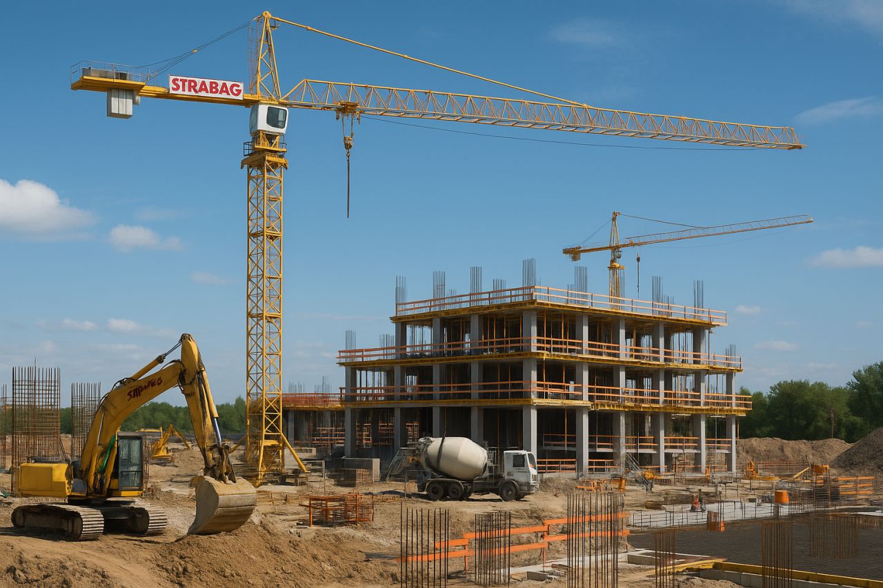 Un edificio in costruzione con una gru al lavoro