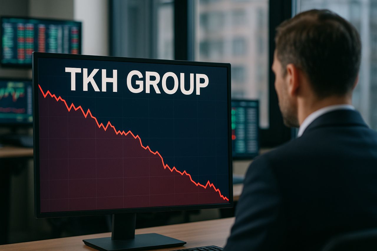 Primo piano di un investitore di spalle mentre osserva un grafico finanziario su uno schermo