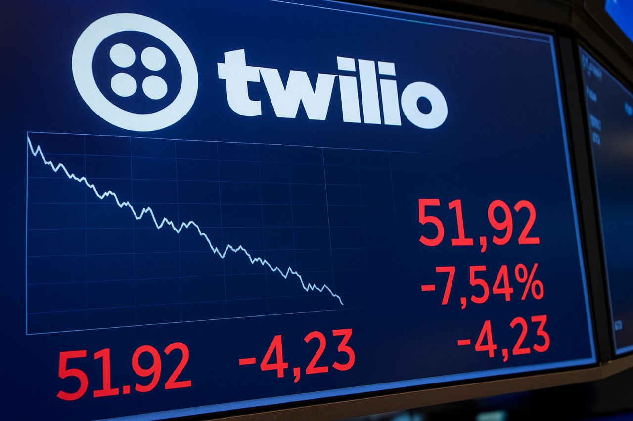 logo e scritta Twilio su uno schermo con un grafico e delle cifre