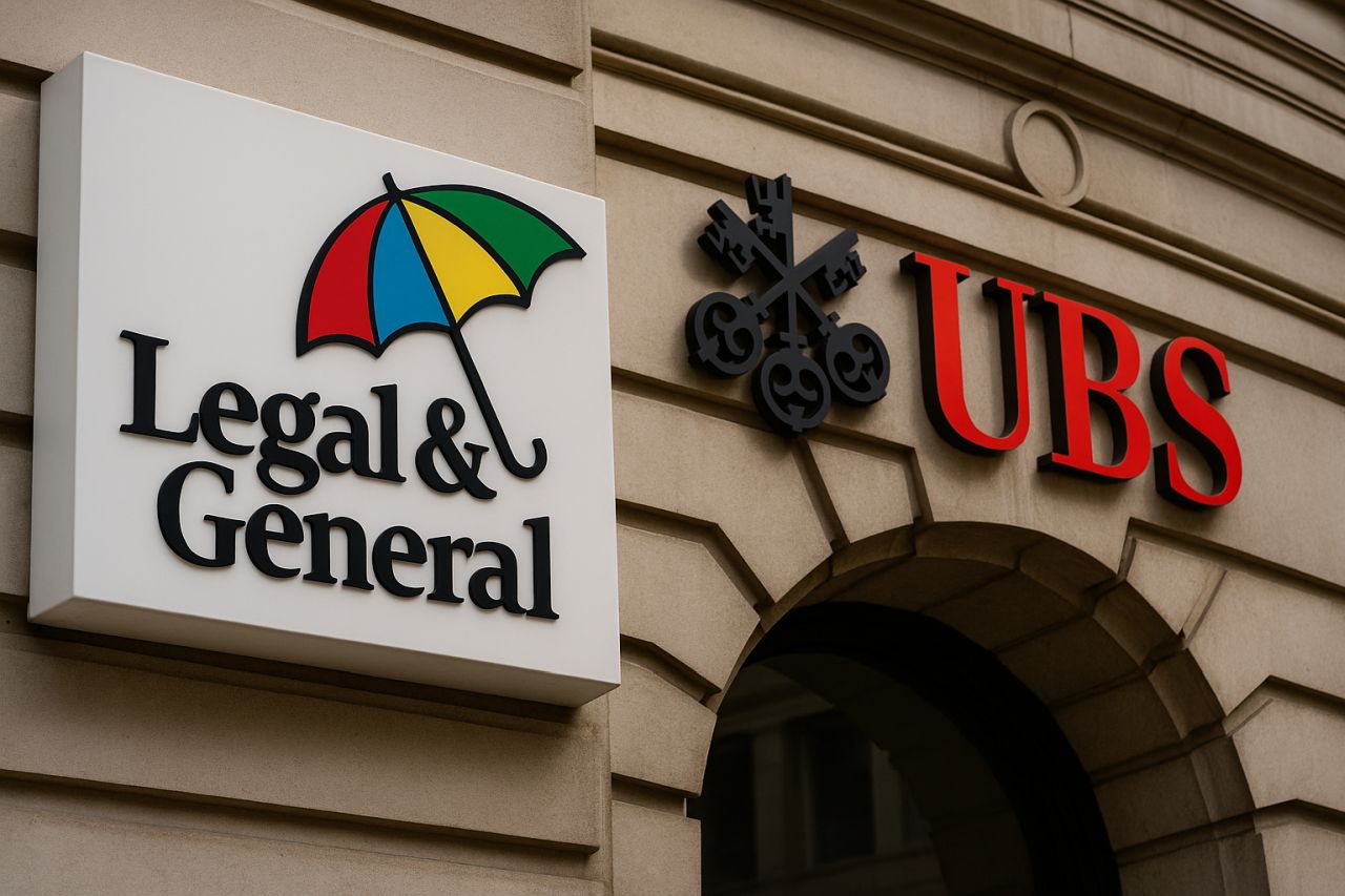 Un edificio con logo e scritta UBS sull'ingresso