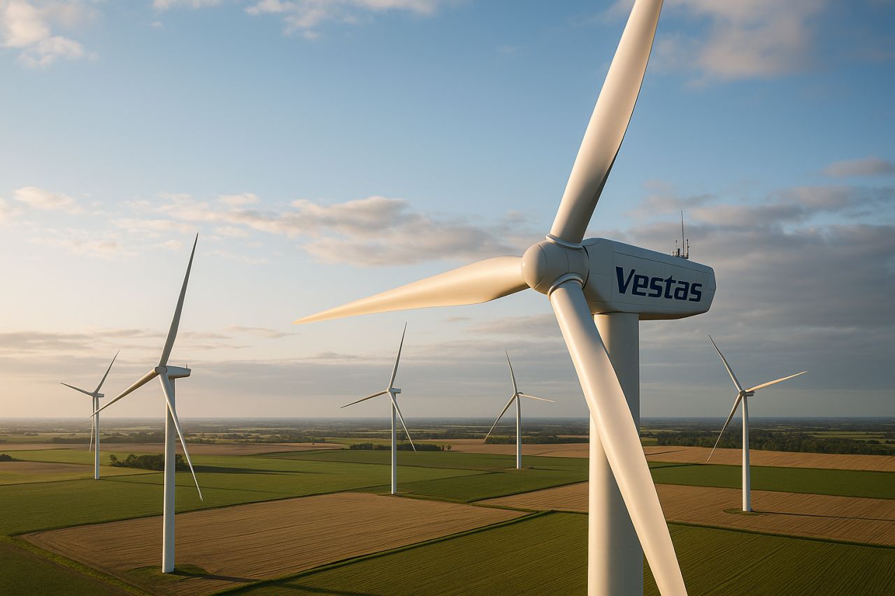 pale eoliche con la scritta Vestas