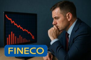 trader preoccupato e logo di Fineco