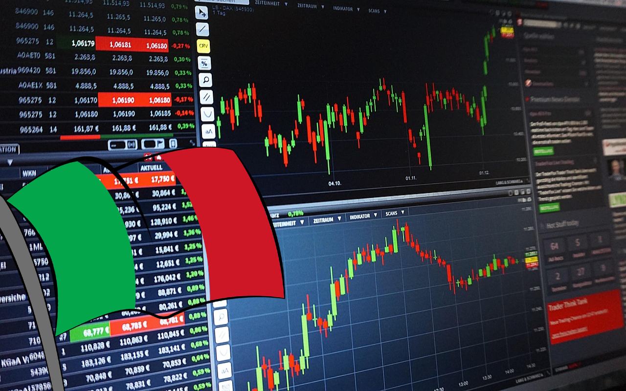 indici di borsa e bandiera dell'Italia
