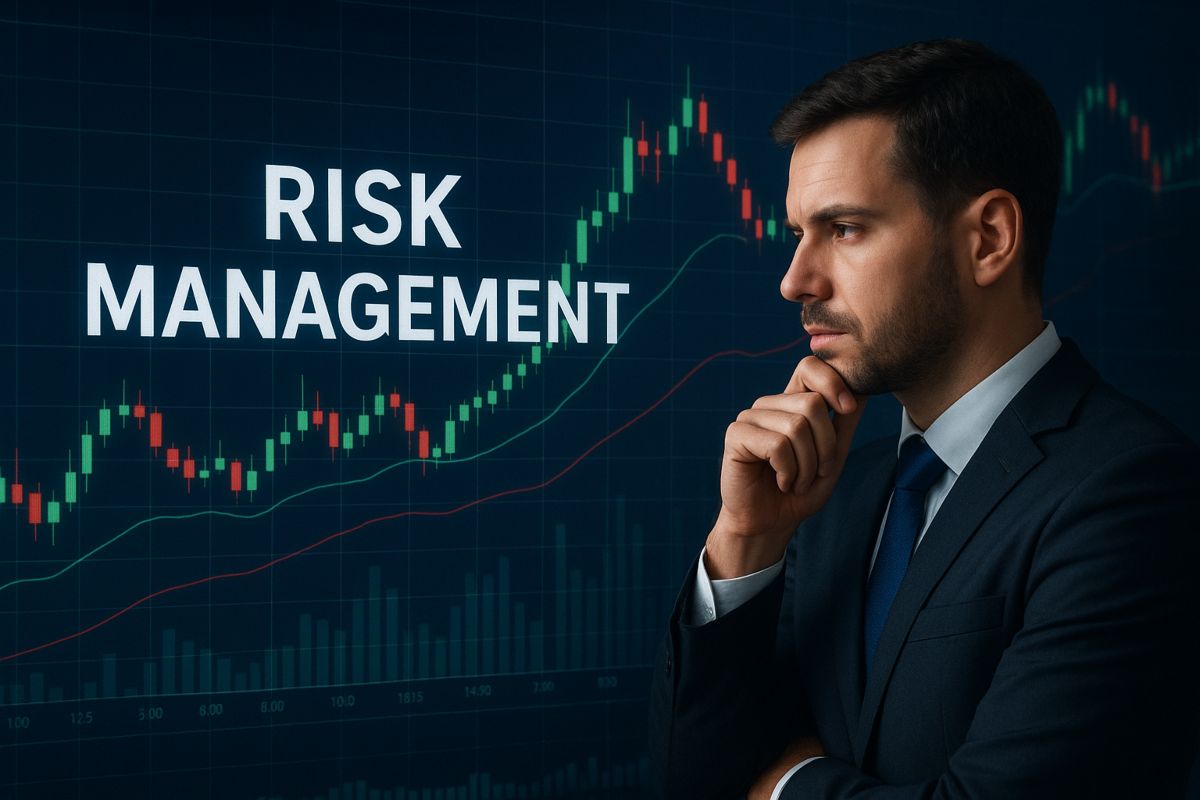 grafico di borsa e trader che pensa