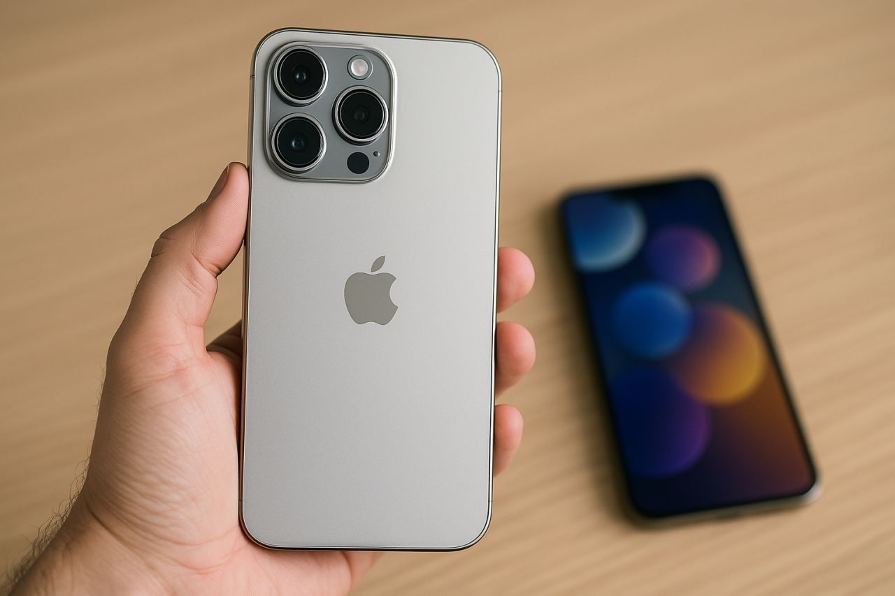 Un iPhone e un altro dispositivo mobile sullo sfondo