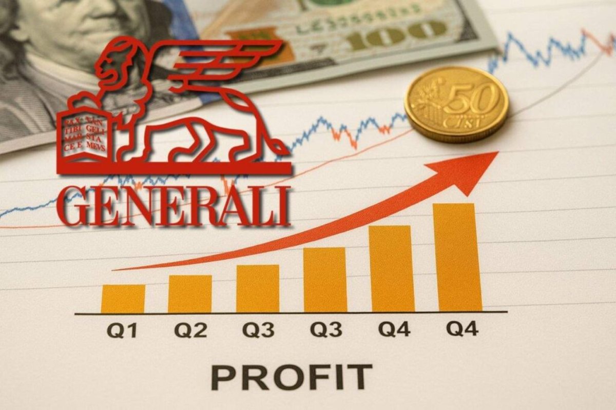 logo di Generali con grafico e moneta 50 cent