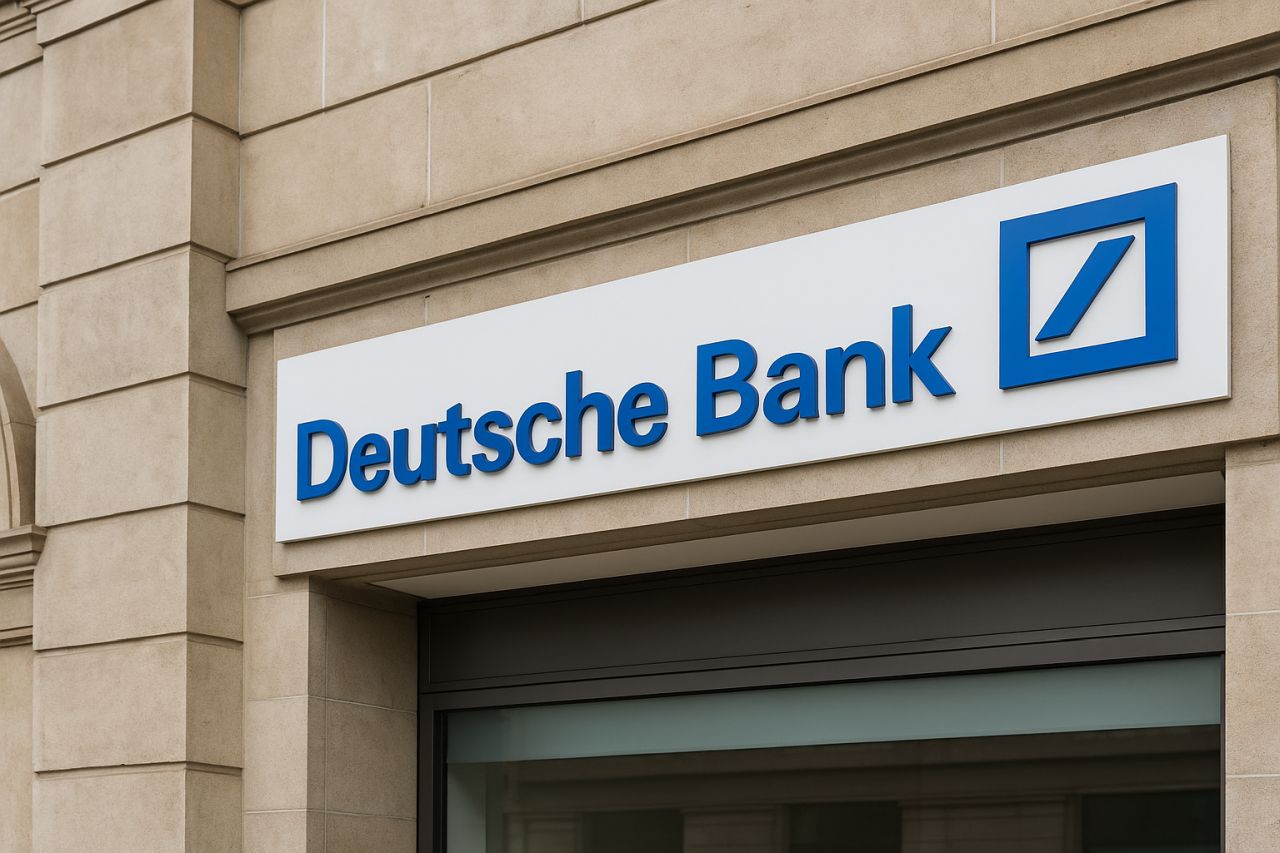Insegna Deutsche Bank sull'entrata di una delle sedi