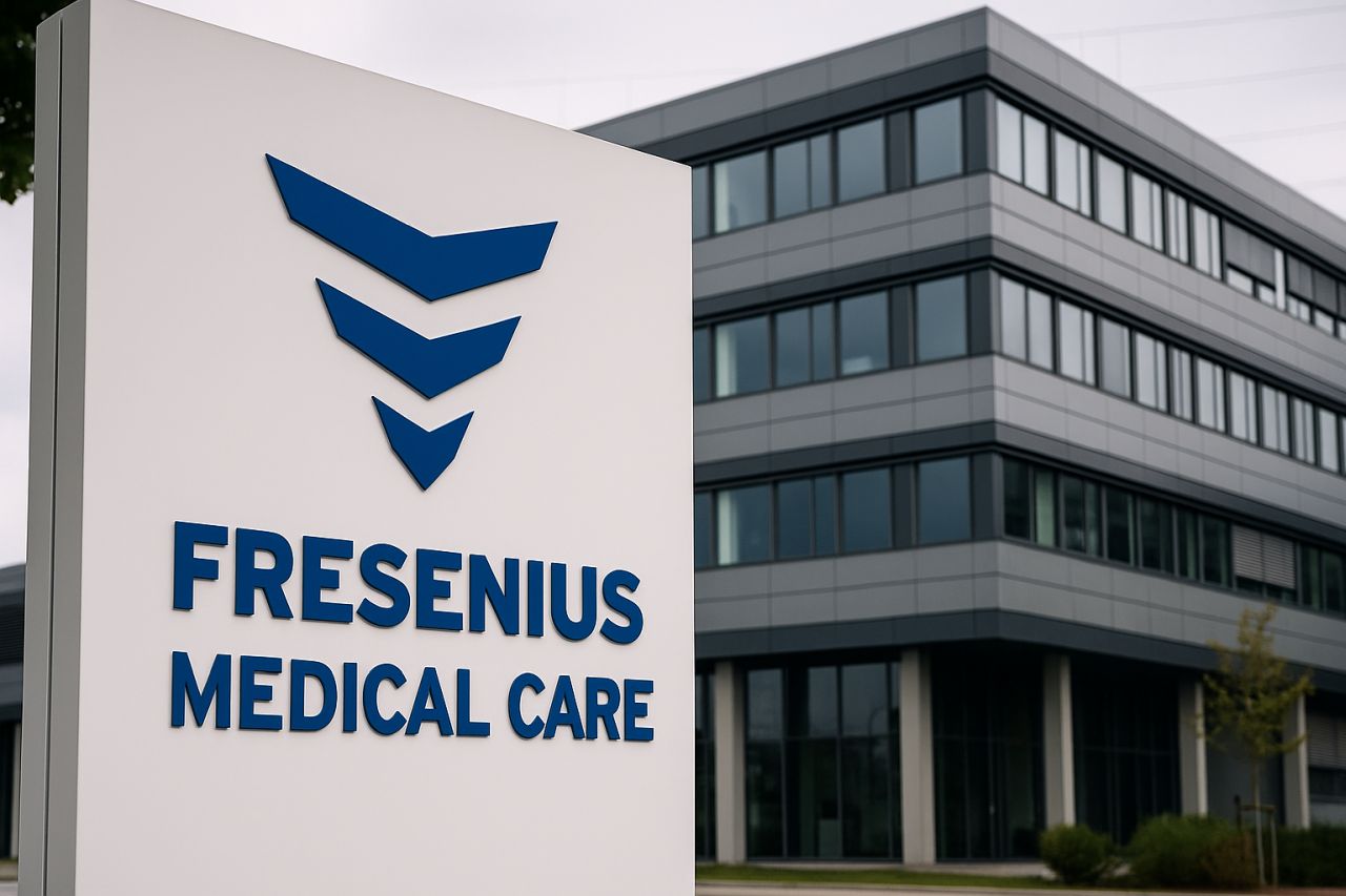 Insegna Fresenius Medical Care davanti a un edificio