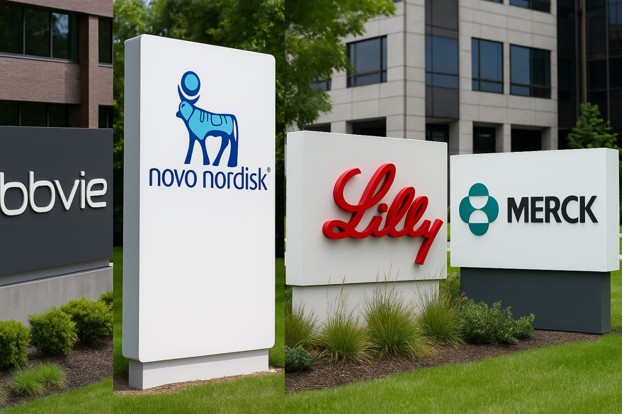Diverse insegne tra cui Novo Nordisk Lilly Merck