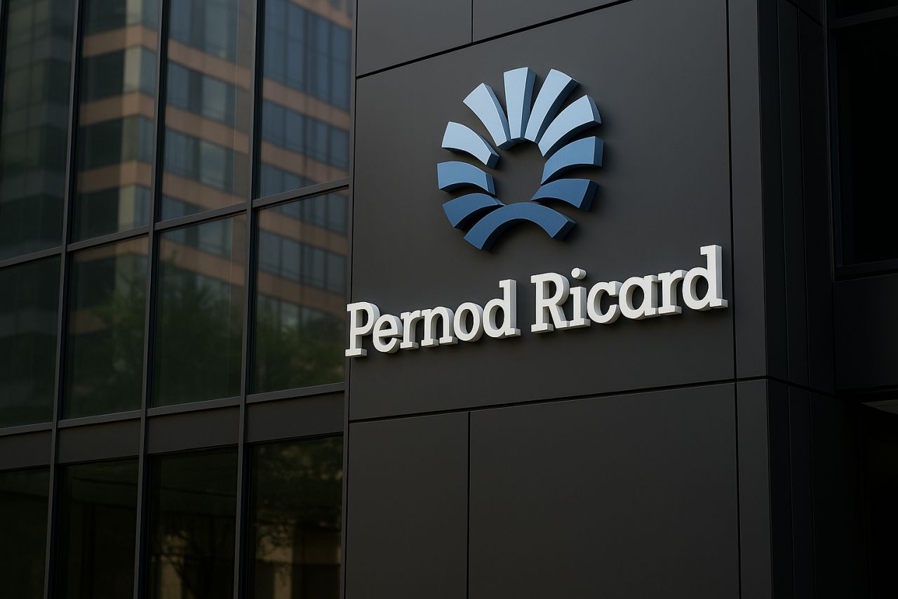 Logo e scritta Pernod Ricard sulla facciata di un edificio