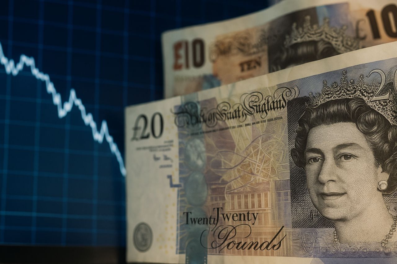 Banconote in valuta britannica con un grafico sullo sfondo