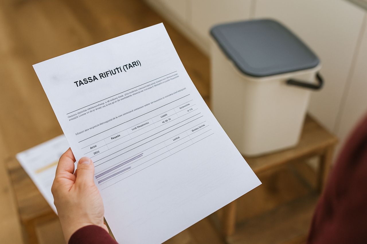 Un foglio con la scritta "Tassa Rifiuti (TARI)" in calce
