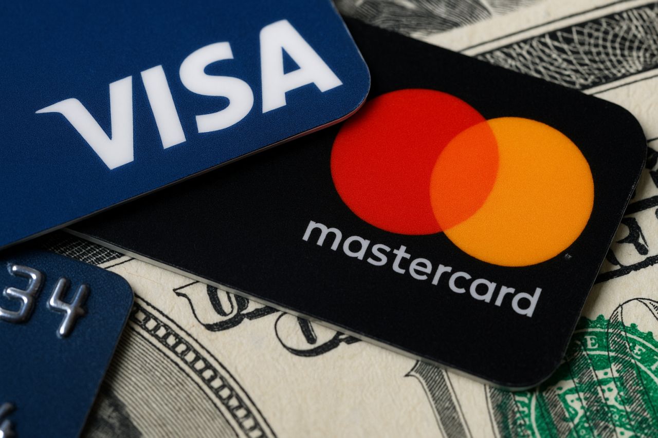 Una carta di pagamento Visa e una Mastercard