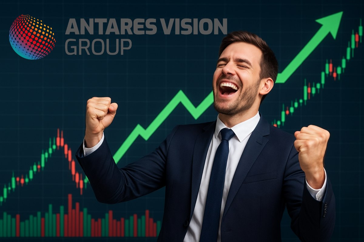 trader che esulta e logo Antares Vision