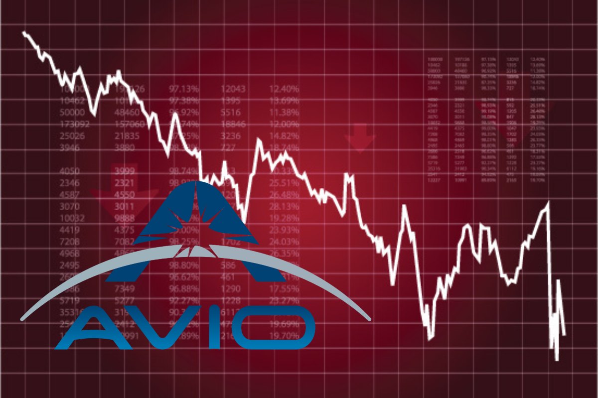 grafico borsa al ribasso e logo di Avio