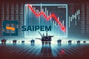 grafico al ribasso e logo di Saipem