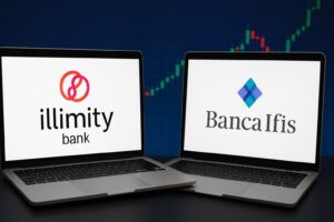 loghi illimityBank e Banca Ifis su due laptop