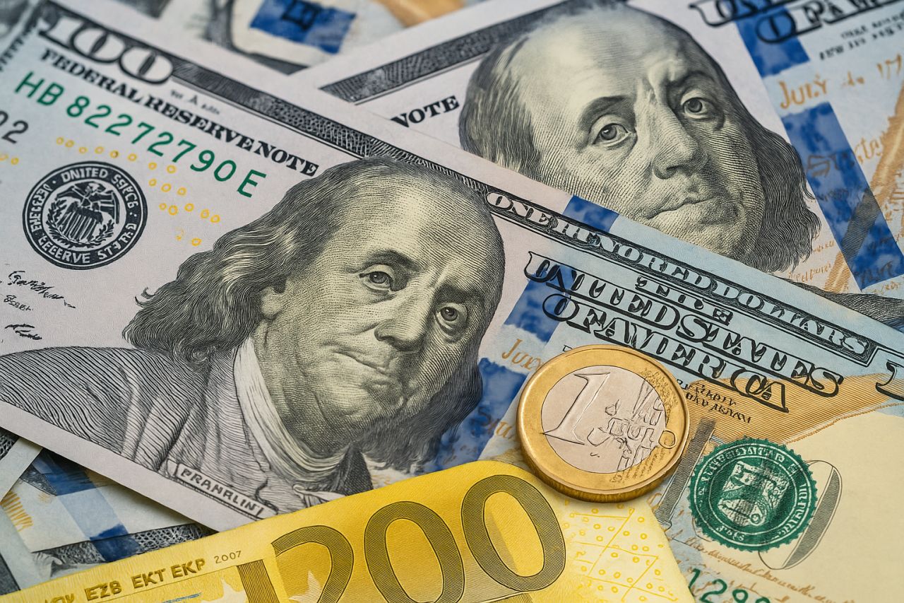 alcune banconote in dollari e una monetina da 1 euro