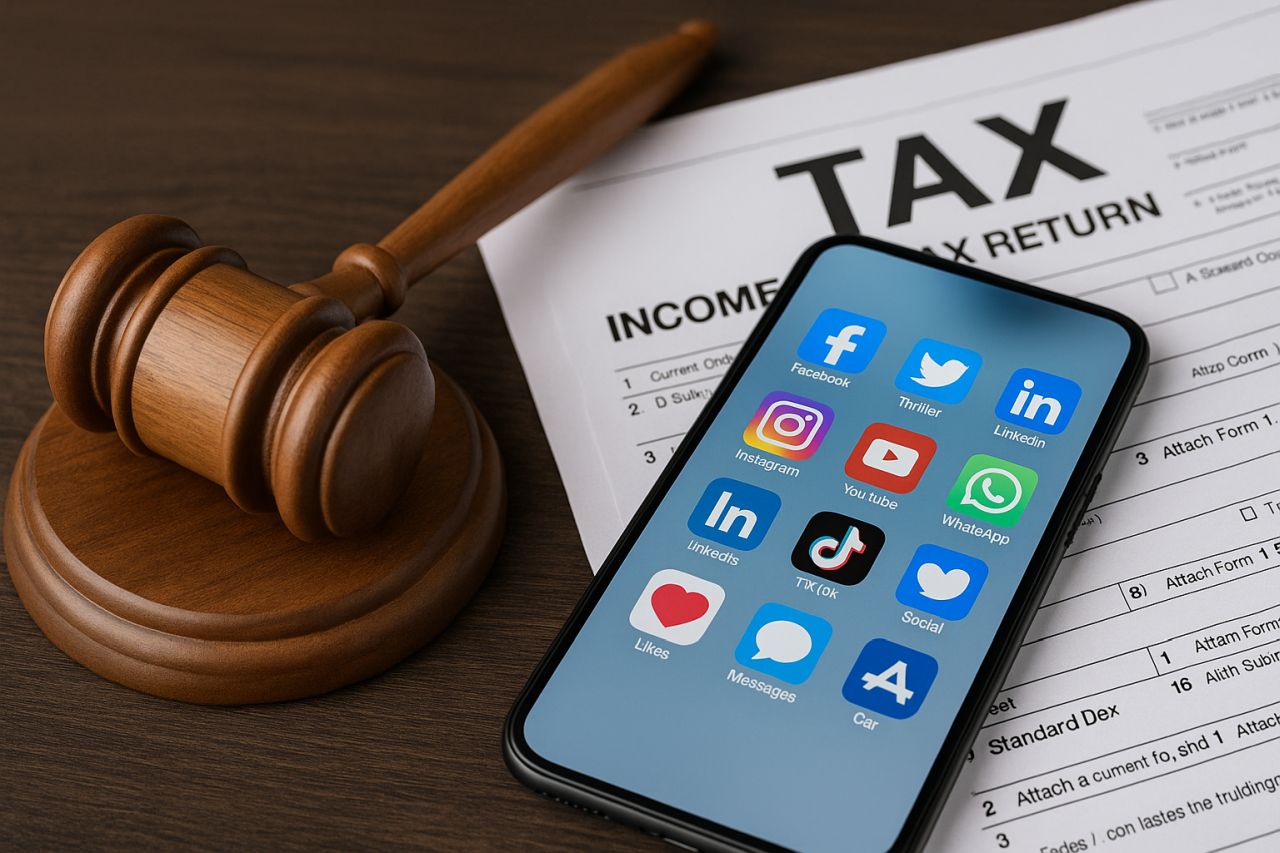 Il martelletto di un giudice e uno smartphone su un piano con un foglio su cui campeggia la scritta TAX