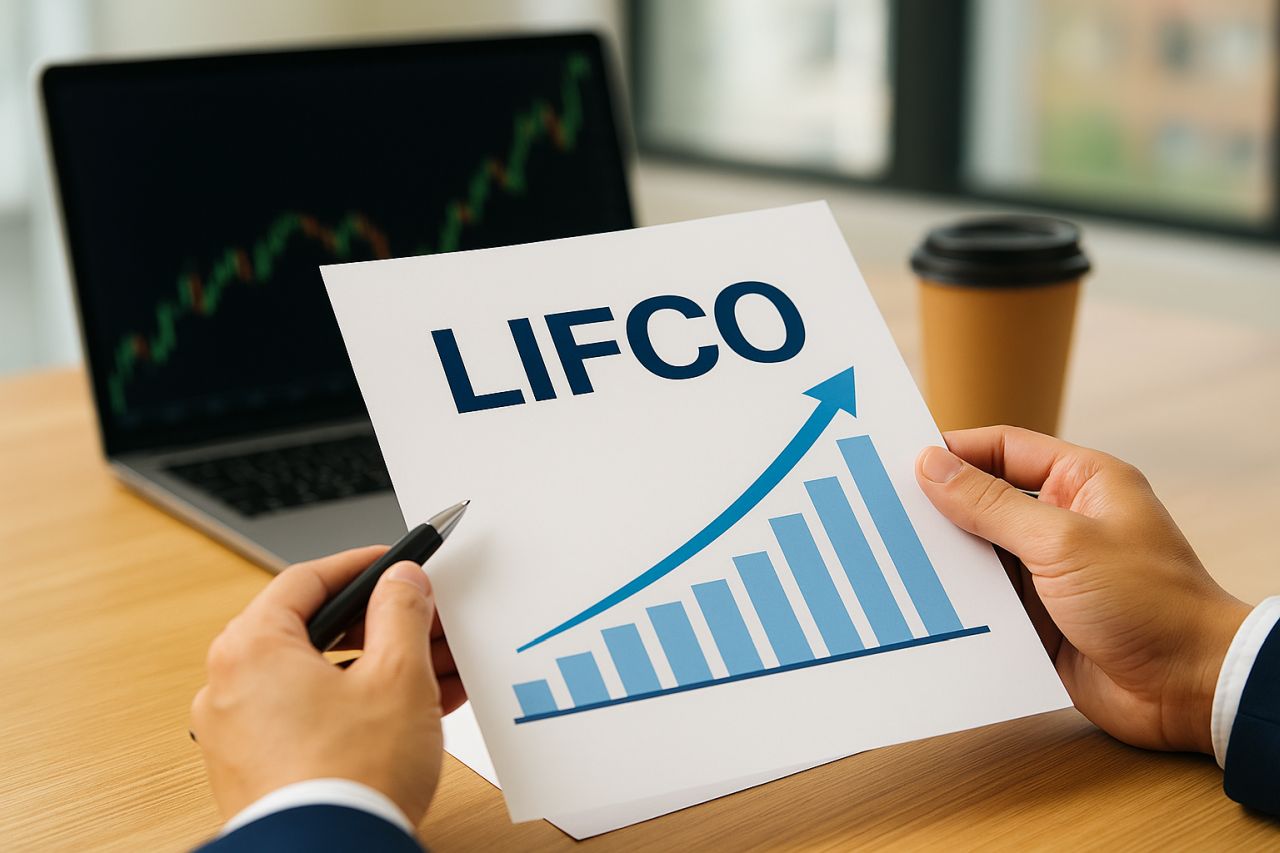 Un foglio bianco con la scritta Lifco e un grafico in crescita