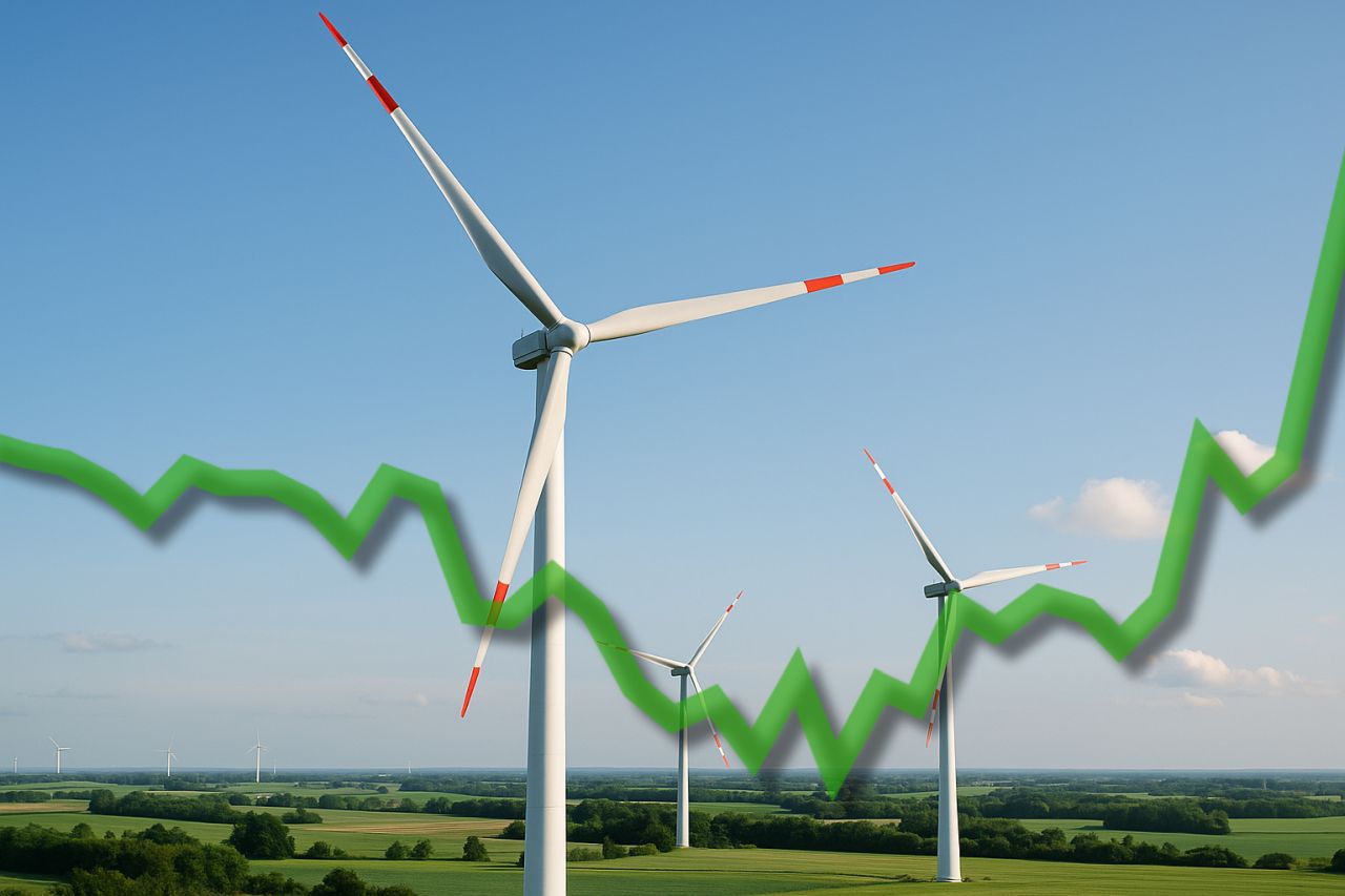 pale eoliche e un grafico finanziario in crescita