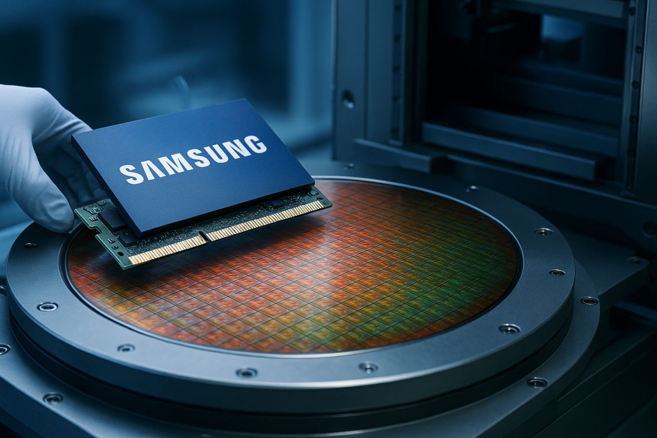 particolare di alcune componenti elettroniche high tech e il marchio Samsung su una di esse