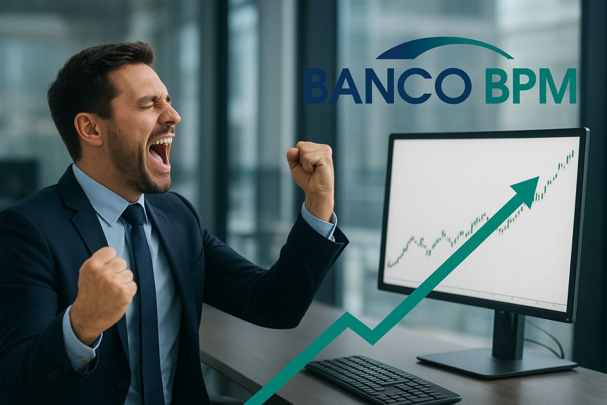 trader euforico e logo di Banco BPM