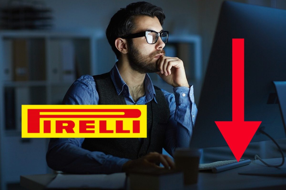 trader preoccupato e logo Pirelli