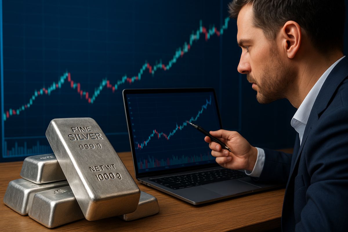 lingotti di argento e trader che analizza