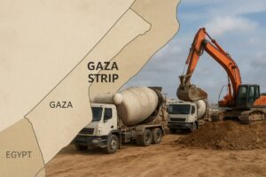 striscia di Gaza, betoniera ed escavatore
