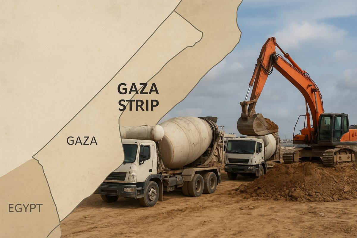 striscia di Gaza, betoniera ed escavatore